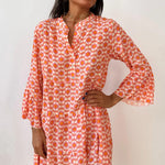 Orange Floral Print Flounce Sleeve Buttoned Front Mini Dress