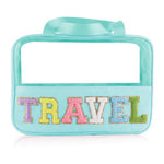 Mint Green TRAVEL Chenille Letter Clear PVC Makeup Bag