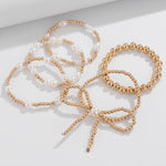 Gold Bow Knot Pearl Beaded Multi Layered Bracelet Set