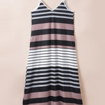 Multicolour Mixed Stripes Spaghetti Straps V Neck Maxi Dress