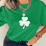 Bright Green Embroidered Clover Pattern St Patrick Tee