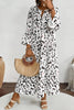 White Leopard Print Notch V Neck Loose Fit Maxi Dress