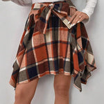 Women'S Plaid Print Asymmetrical Hem Skirt, Casual High Waist Short Skirt for Fall & Winter, Women'S Bottoms for Daily Wear