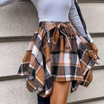 Women'S Plaid Print Asymmetrical Hem Skirt, Casual High Waist Short Skirt for Fall & Winter, Women'S Bottoms for Daily Wear