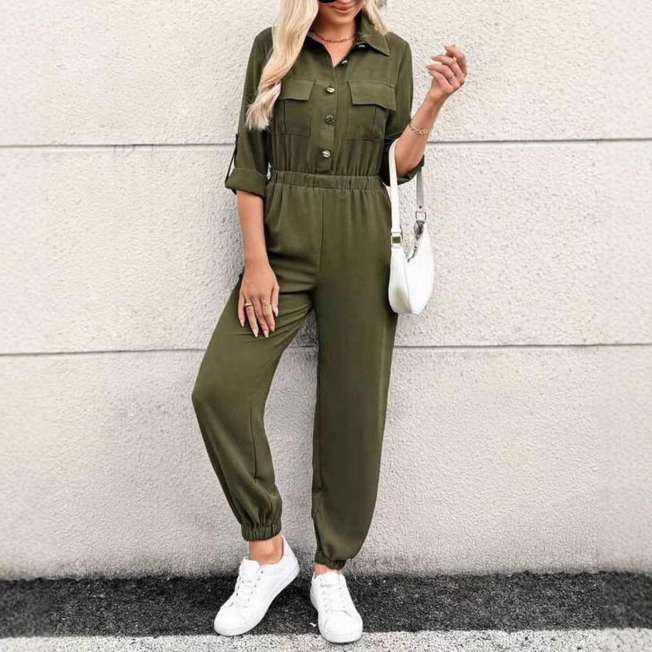 Women's Long-sleeved Lapel Fashion Shirt Jumpsuit