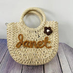 DIY Letter Name Seaside Vacation Style Grass Woven Handbag Straw Tote Crossbody Bag