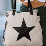 Beige Casual Five-pointed Star Canvas Tote Bag