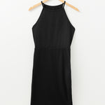 Black Racerback Ribbed Knit Drawstring Bodycon Dress