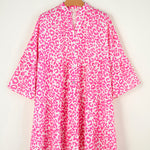 Bright Pink Leopard Printed Long Sleeve Buttoned Front Mini Dress