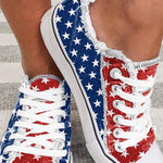 Multicolor American Flag Stars Printed Frayed Detail Lace-up Shoes