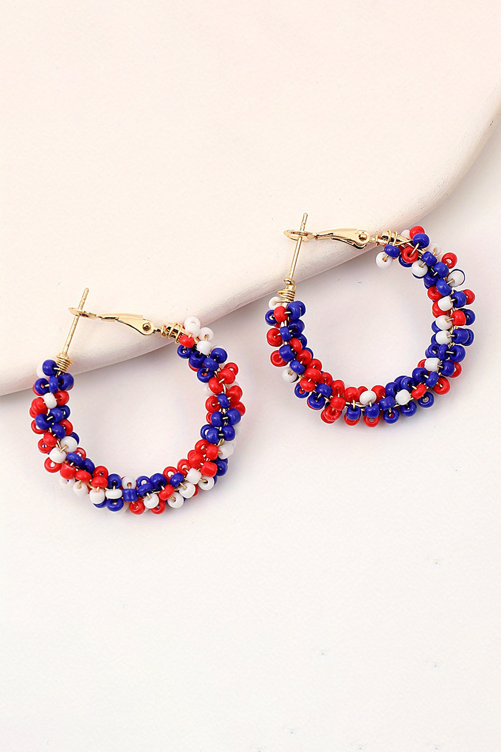 Fiery Red Flag Day Beaded Hoop Earrings