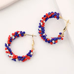 Fiery Red Flag Day Beaded Hoop Earrings