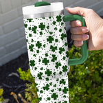 Dark Green Clover Print Thermos Cup with Handle 40oz