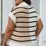 Black Stripe Colorblock Quarter Zip Collar Sweater Vest