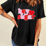 Black Chenille Heart hey sugar Patched Crewneck Valentines Tee