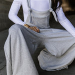 Light Gray Casual Suspender Wide-leg Jumpsuit