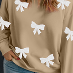 Apricot Bow Pattern Drop Shoulder Plus Size Sweatshirt