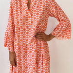 Orange Floral Print Flounce Sleeve Buttoned Front Mini Dress