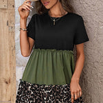 Jungle Green Leopard Print Colorblock Frill Trim T-shirt Dress