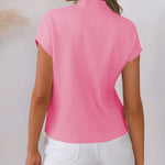 Pink Patch Pocket Ribbed Knit Short Sleeve Sweater