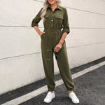 Women's Long-sleeved Lapel Fashion Shirt Jumpsuit