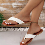 White Braided Strap PU Leather Flip Flop