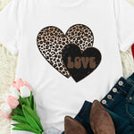 White Leopard LOVE Double Heart Printed Valentines Graphic Tee