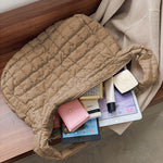 Light French Beige Quilted Zipper Large Shoulder Bag