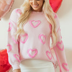 Pink Heart Shape Bubble Sleeve Baggy Sweater