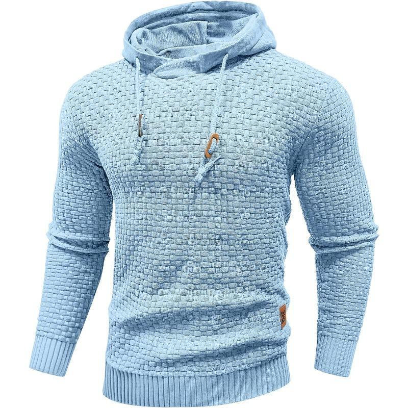 Zaitun Mens Hooded Sweatshirt Long Sleeve Solid Knitted Hoodie Pullover Sweater