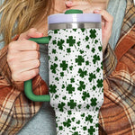 Dark Green Clover Print Thermos Cup with Handle 40oz