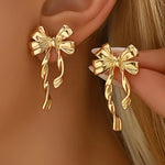 Gold Bow Knot Plated Alloy Stud Earrings