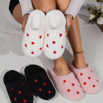 Pink Heart Shape Embroidered Slip On Plush Slippers