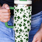 Dark Green Clover Print Thermos Cup with Handle 40oz