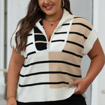 Black Stripe Colorblock Quarter Zip Collar Sweater Vest