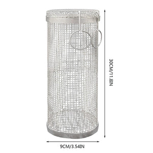 BBQ Basket Stainless Steel Rolling Grilling Basket Wire Mesh Cylinder Grill Basket Portable round Outdoor Camping Barbecue Rack