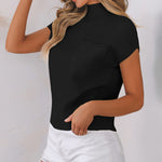 Black Patch Pocket Ribbed Knit Short Sleeve Sweater