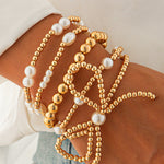 Gold Bow Knot Pearl Beaded Multi Layered Bracelet Set