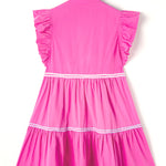 Strawberry Pink Ric Rac Colorblock Flutter Sleeve V Neck Tiered Dress