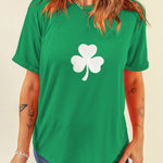 Bright Green Embroidered Clover Pattern St Patrick Tee