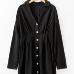 Black Elastic Cinched High Waist Long Sleeve Shirt Mini Dress