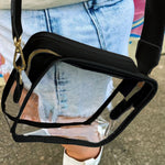 Black Clear PVC Leather Strap Crossbody Bag