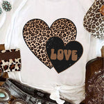 White Leopard LOVE Double Heart Printed Valentines Graphic Tee