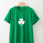 Bright Green Embroidered Clover Pattern St Patrick Tee