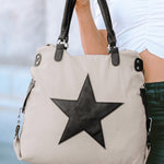 Beige Casual Five-pointed Star Canvas Tote Bag