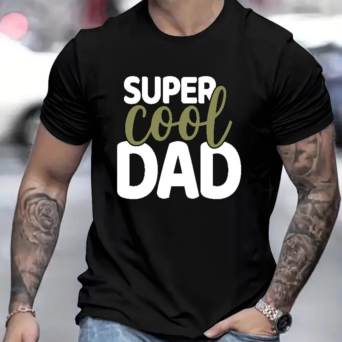 Super Cool Dad Father's Day Printed Men's Fashion T-shirt, Casual Pattern T-shirt, Short Sleeve Round Neck Top, Men's Summer Clothing, Men's Clothing