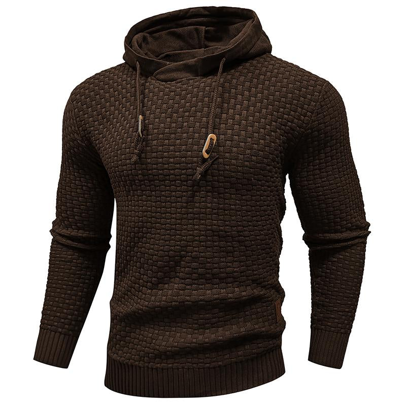 Zaitun Mens Hooded Sweatshirt Long Sleeve Solid Knitted Hoodie Pullover Sweater