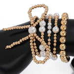 Gold Bow Knot Pearl Beaded Multi Layered Bracelet Set