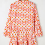 Orange Floral Print Flounce Sleeve Buttoned Front Mini Dress