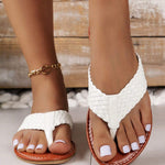 White Braided Strap PU Leather Flip Flop